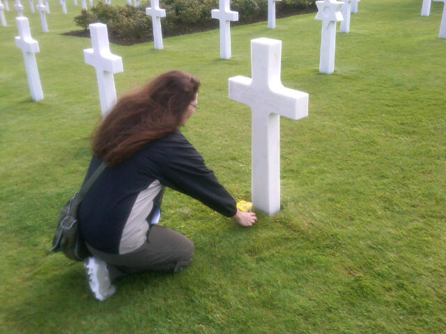 Heather at Saunders' grave